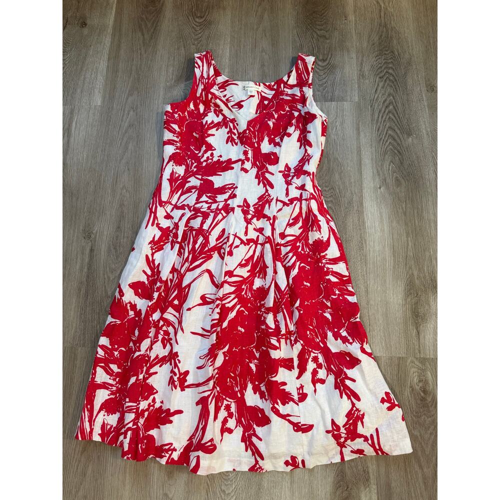 Coldwater Creek White & Red 100% Linen and cotton dress, women's size 10
